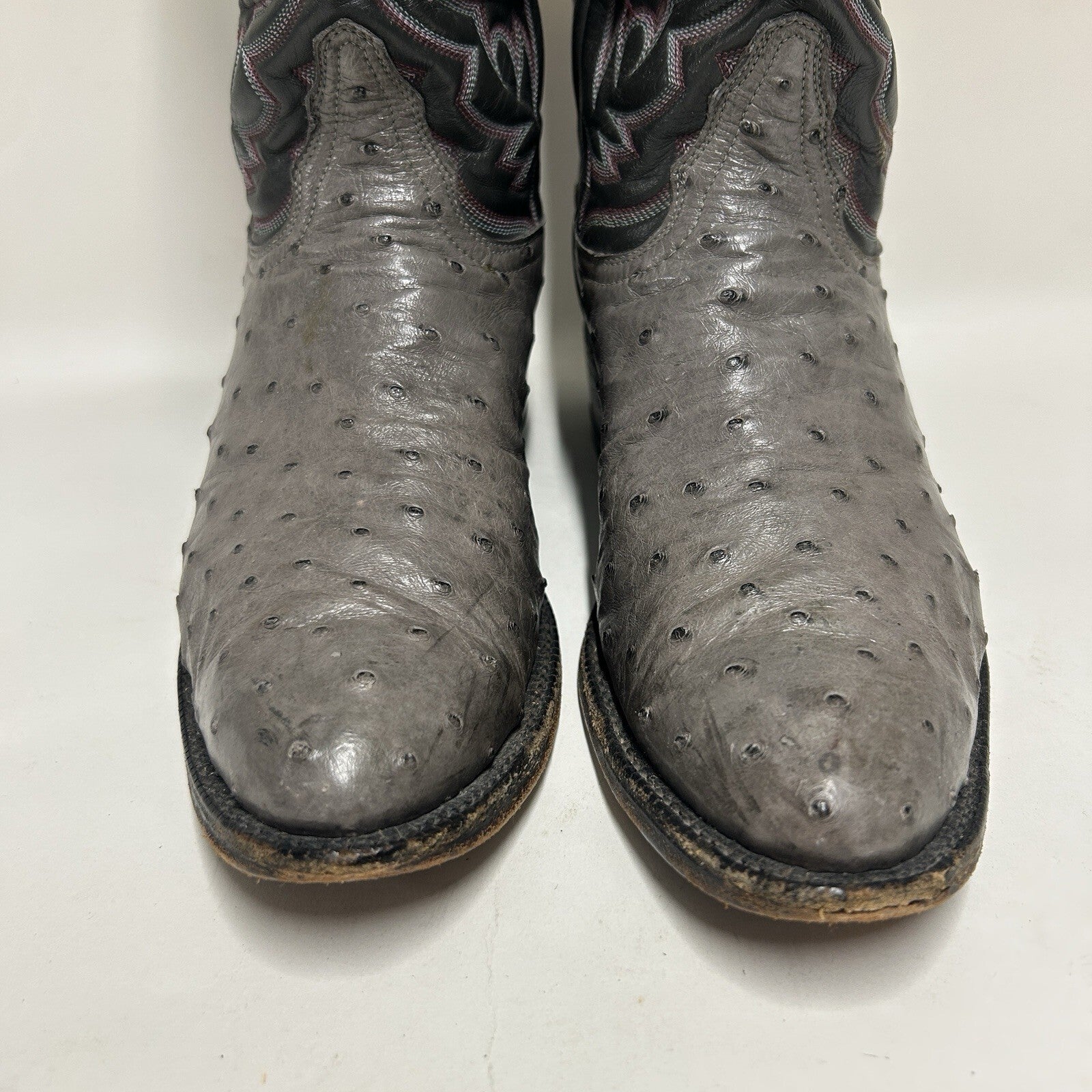 Tony Lama Vintage El Rey Gray Full Quill Ostrich Western Cowboy Boots Mens 8.5 D