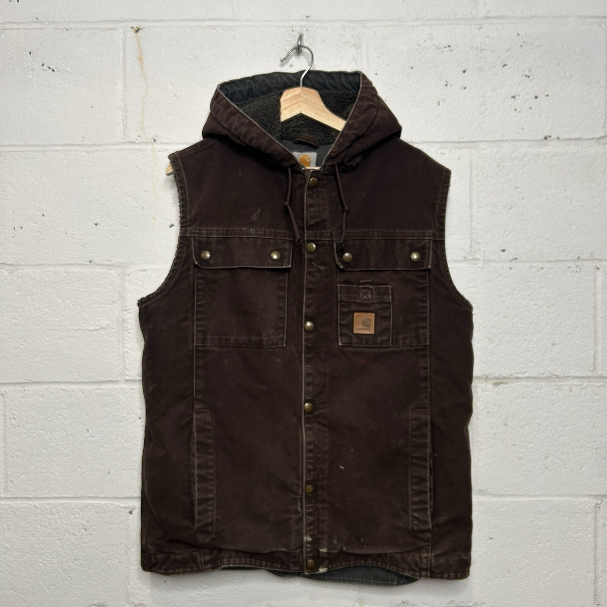 Carhartt Sandstone Sherpa-Lined Hooded Vest “Dark Brown” 100114-201 Men’s Medium