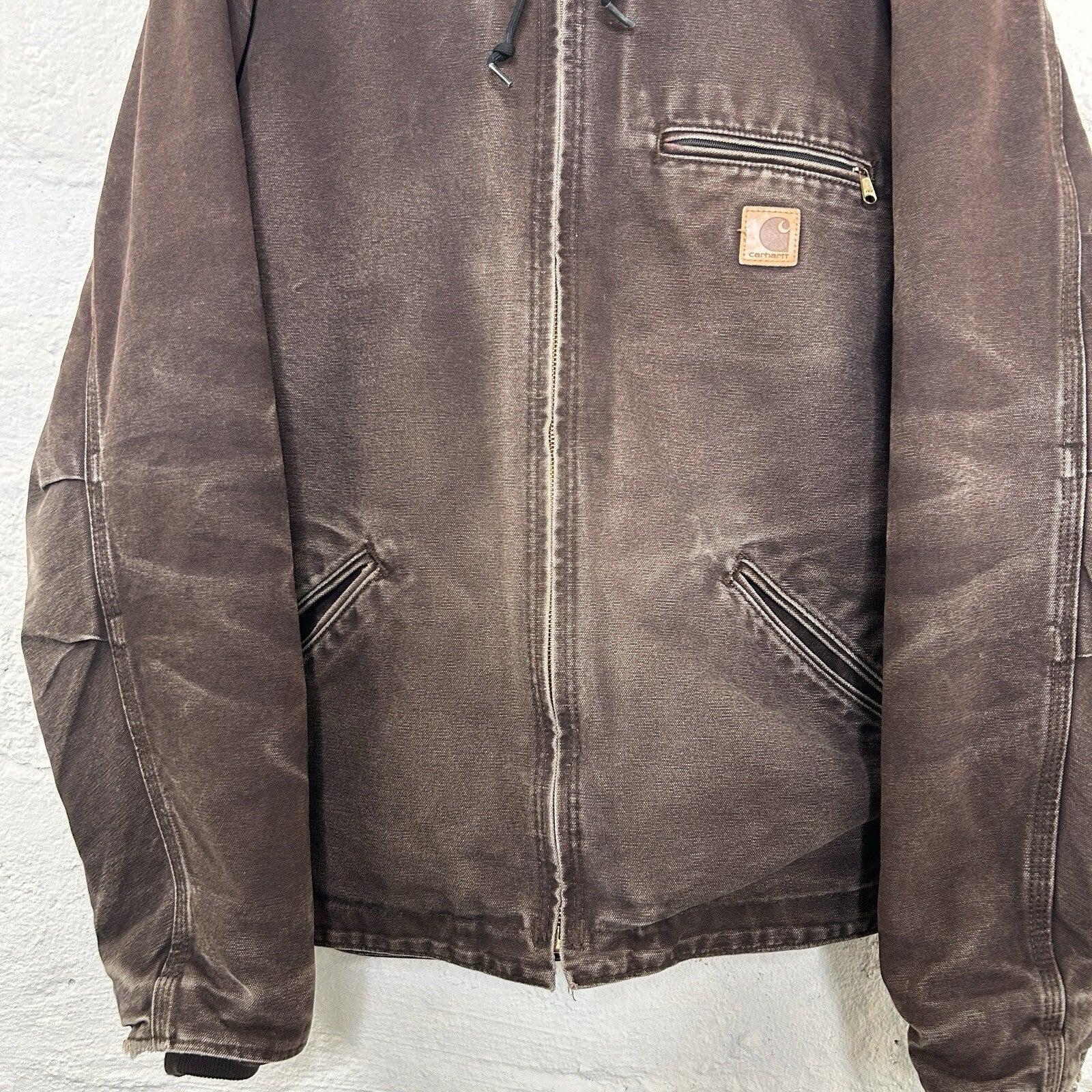 Faded Carhartt Sherpa-Lined Hooded Detroit Jacket “Dark Brown” J141 DKB Men’s L