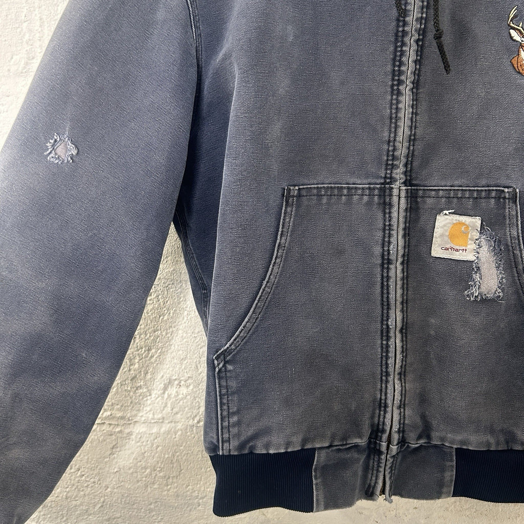 Vintage Faded Carhartt Hooded Active Jacket “Navy Blue” JQ283 Men’s Small
