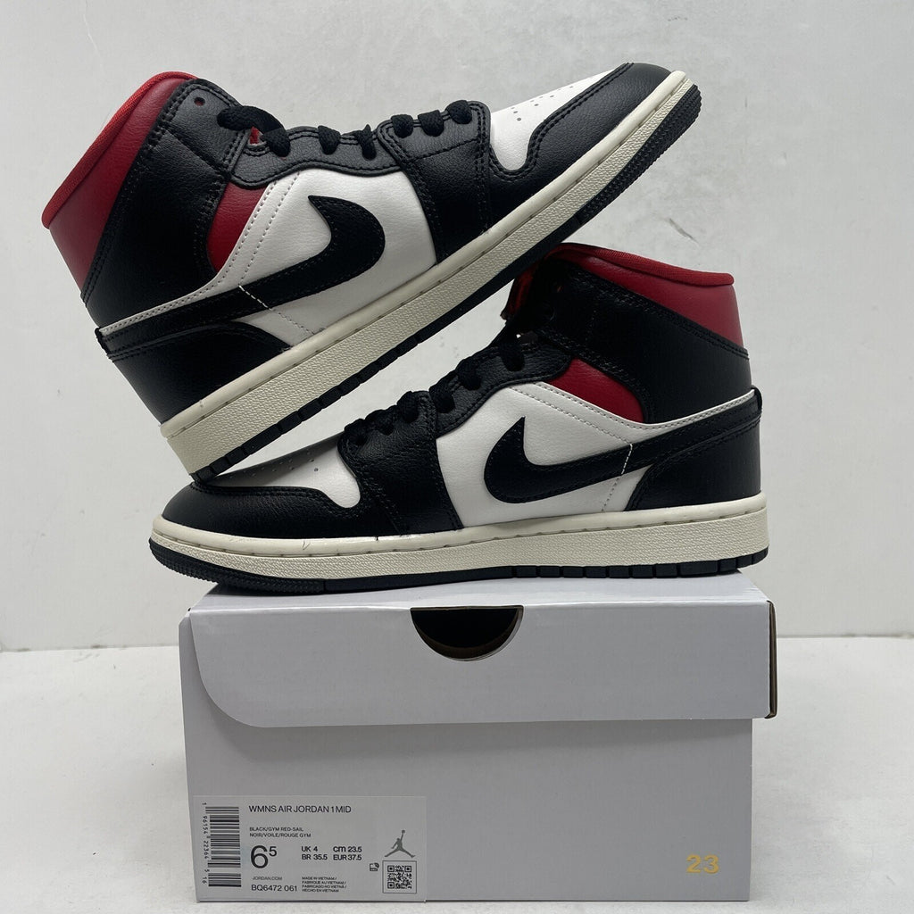 Nike Air Jordan 1 Mid Retro Black Gym Red Sail BQ6472-061 Women's 6.5 New