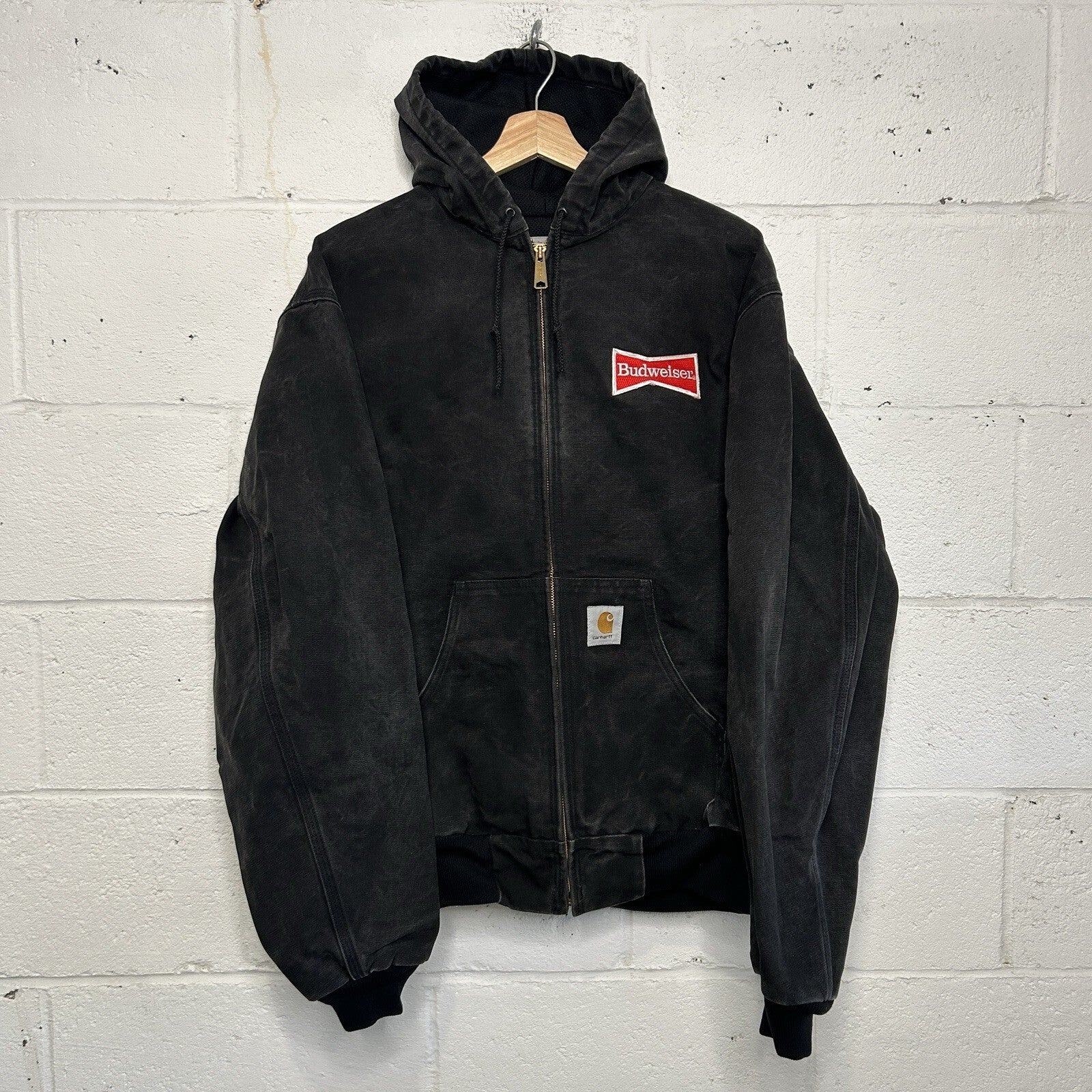 Vintage Carhartt Thermal Hooded Jacket “Black” Budweiser J03 BLK Men’s Large