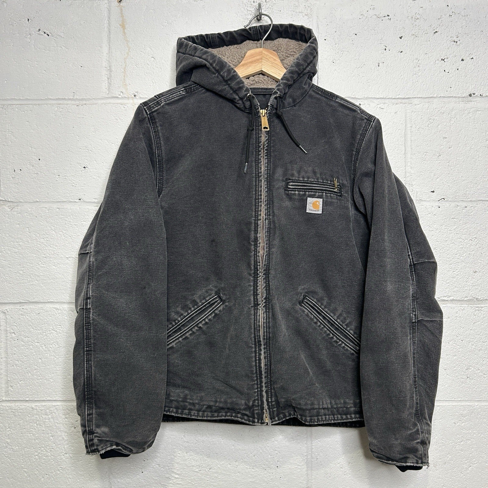 Y2K Carhartt Sherpa-Lined Hooded Detroit Jacket “Black” WJ141 BLK Women’s Small