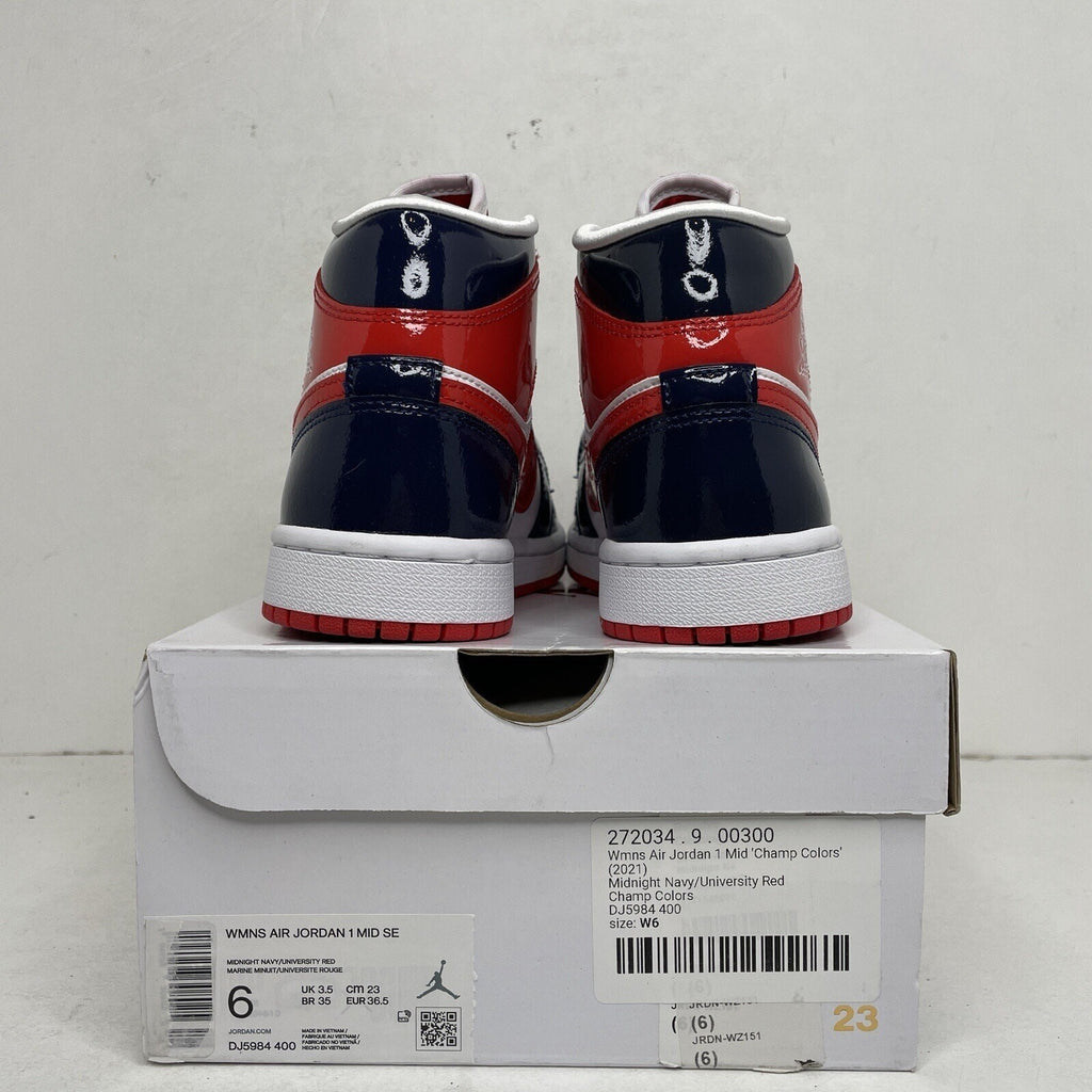 Nike Air Jordan 1 Mid SE “Champ Colors” USA Patent Leather Women Sz 6 DJ5984-400