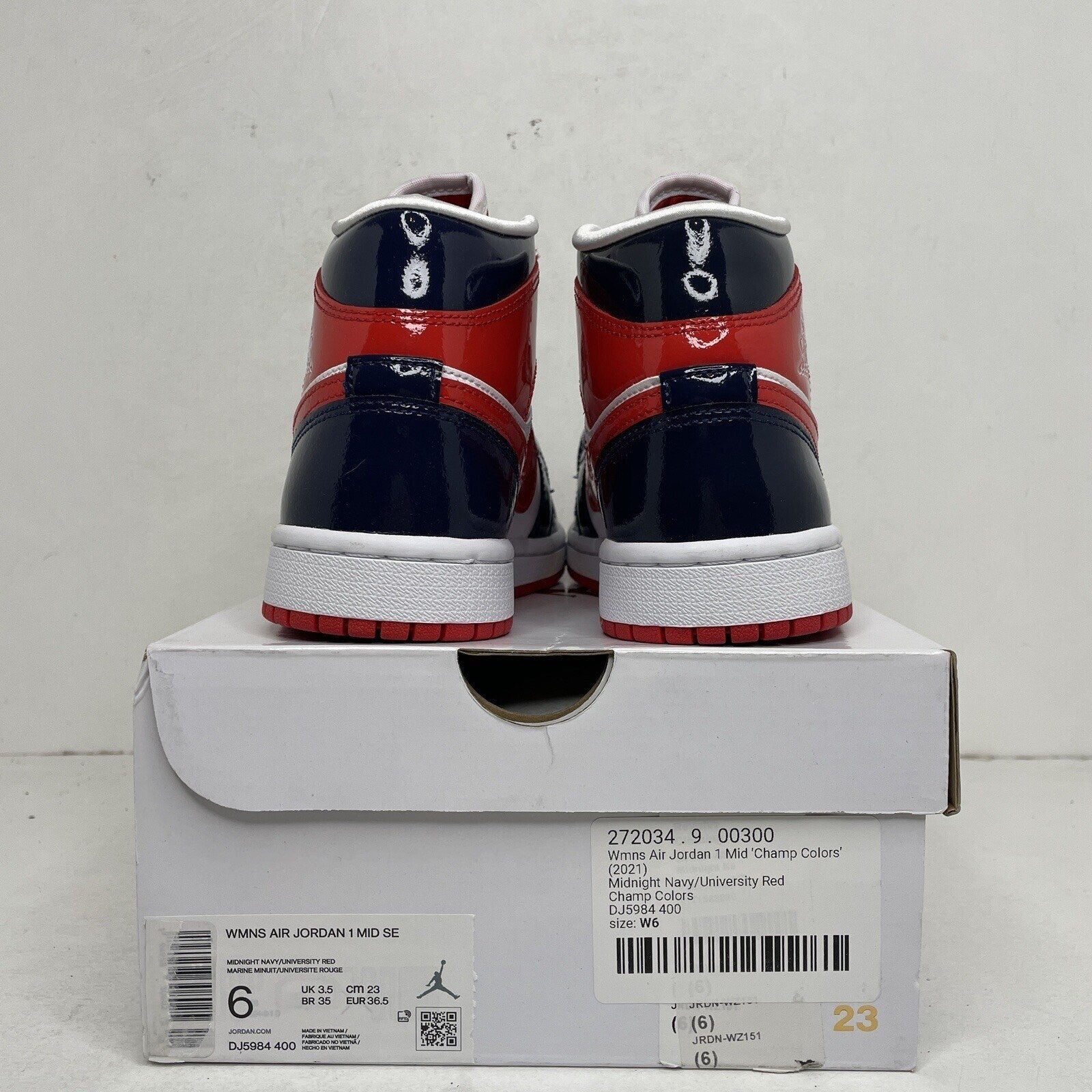 Nike Air Jordan 1 Mid SE “Champ Colors” USA Patent Leather Women Sz 6 DJ5984-400