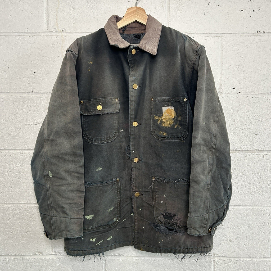Thrashed Vintage Carhartt Blanket-Lined Chore Coat “Black” C01 BLK Men’s Small