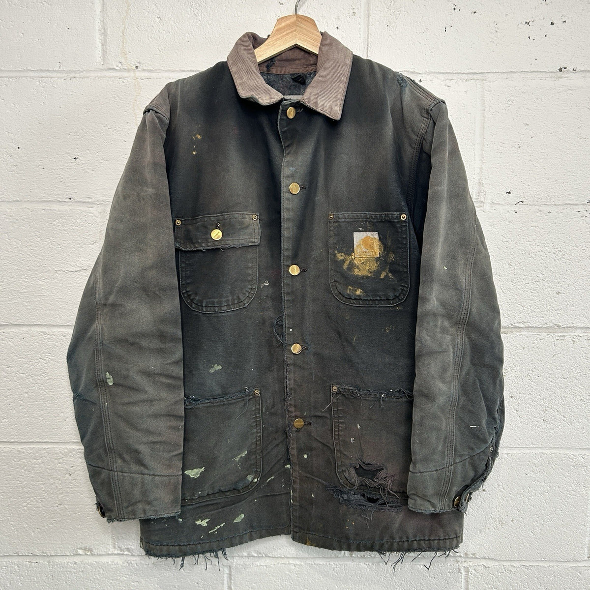 Thrashed Vintage Carhartt Blanket-Lined Chore Coat “Black” C01 BLK Men’s Small