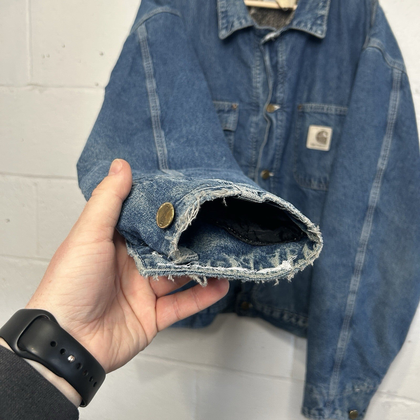 Vintage Carhartt Aztec Pile-Lined Denim Chore Jacket “Darkstone” JP1088 Men’s XL