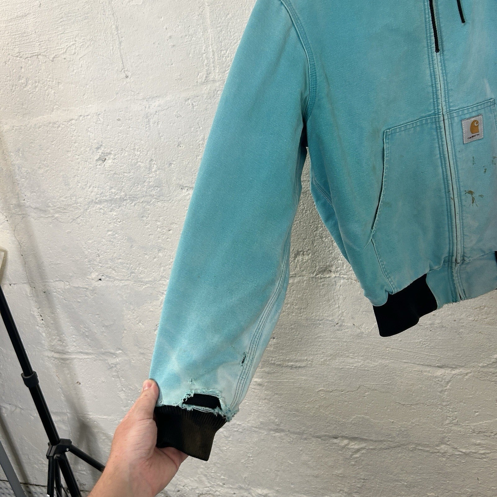Vintage Faded Carhartt Mesh-Lined Hooded Active Jacket “Teal” JR441 Men’s Small