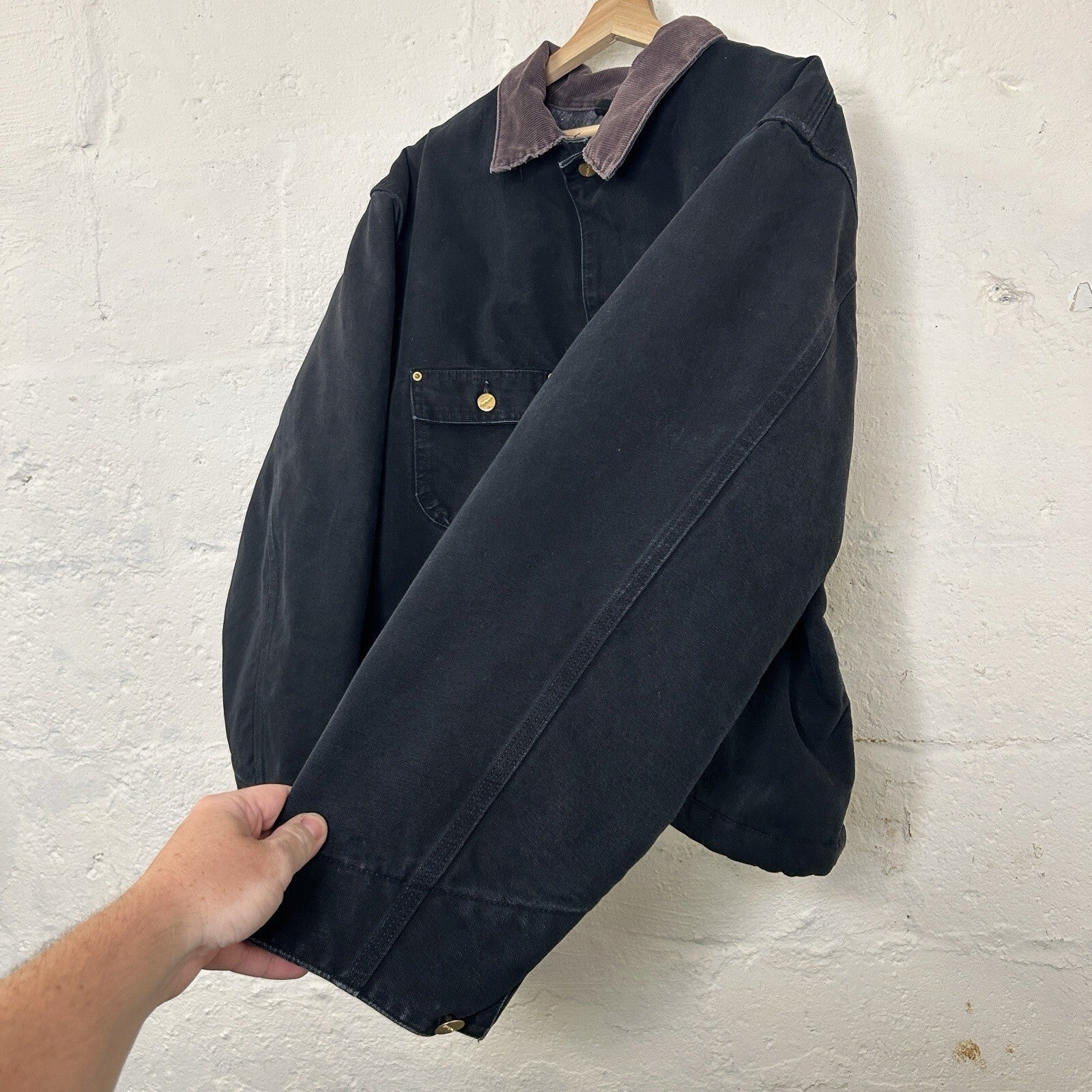 Vintage Cropped Carhartt Blanket-Lined Chore Coat “Black” C01 BLK Men’s 2XL