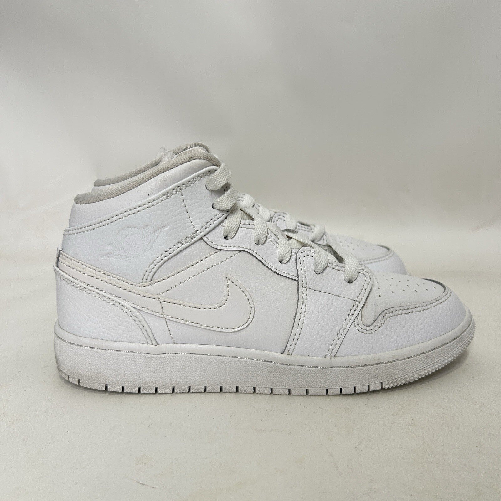 Nike Air Jordan 1 Mid GS “Triple White” 554725-126 5Y/Women’s 6.5 Worn