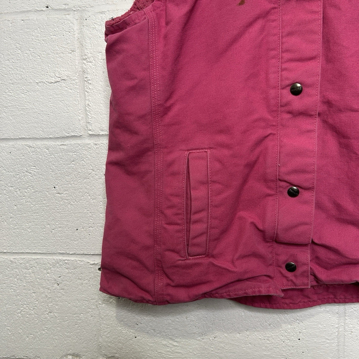 Carhartt Sandstone Sherpa-Lined Hooded Vest “Tulip Pink”