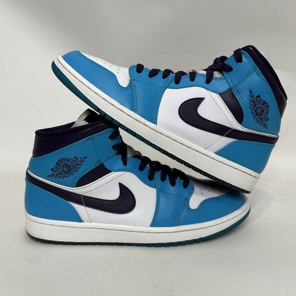Nike Air Jordan 1 Mid Retro “Hornets/Purple Blue White” (554724-415) Men’s 10.5