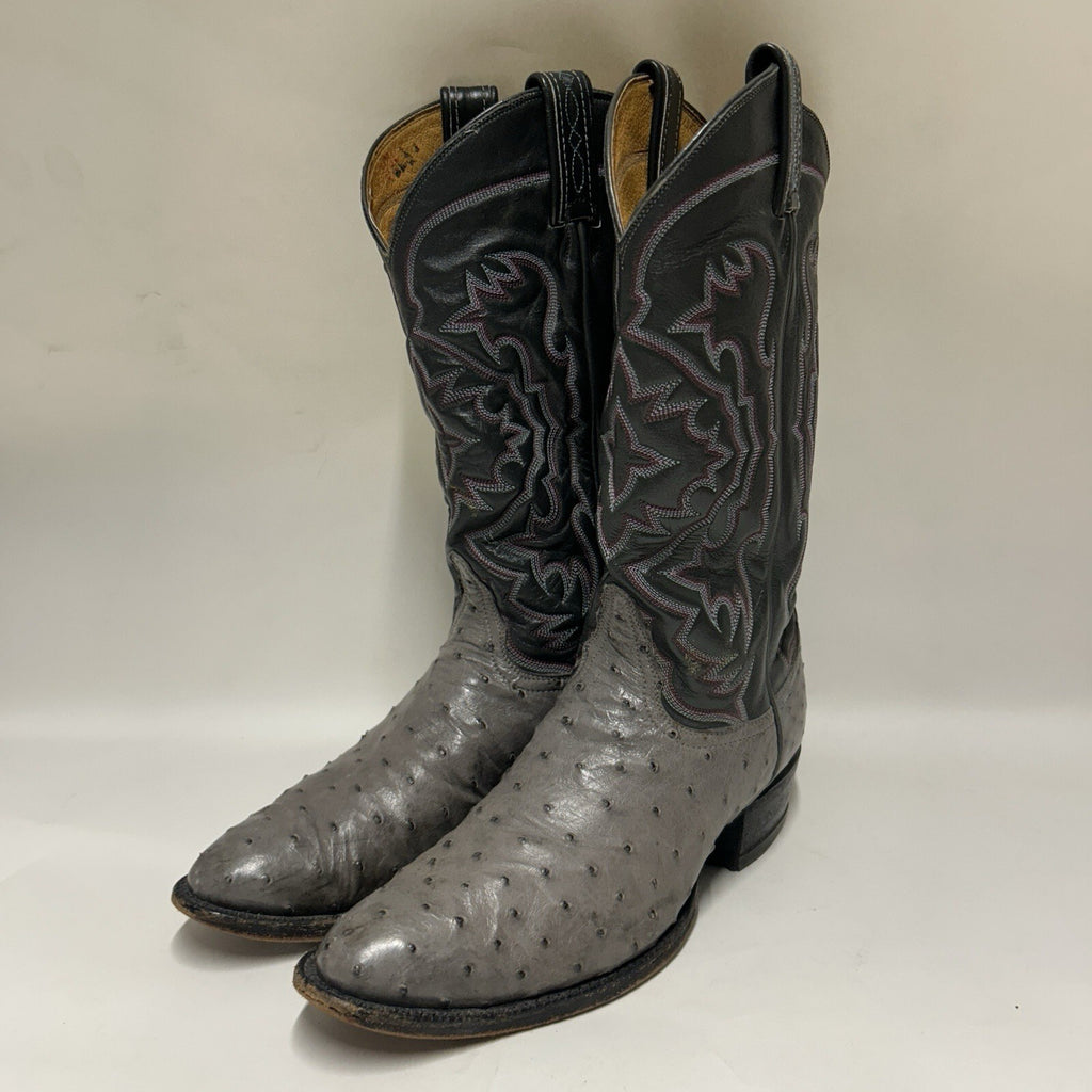 Tony Lama Vintage El Rey Gray Full Quill Ostrich Western Cowboy Boots Mens 8.5 D