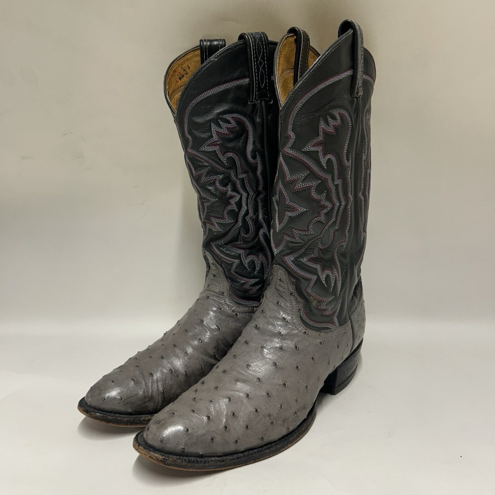 Tony Lama Vintage El Rey Gray Full Quill Ostrich Western Cowboy Boots Mens 8.5 D