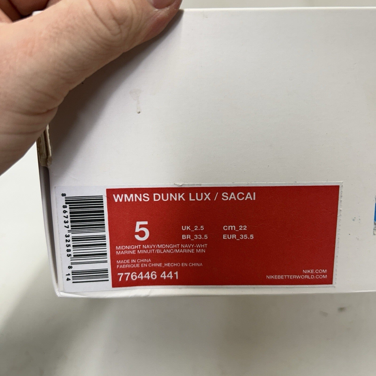 Sacai x NikeLab Dunk Lux “Midnight Navy” 776446-441 Women's 5 New