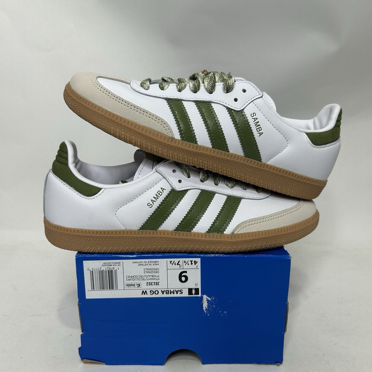 Adidas Samba OG WMNS “White/Olive” Shoes JS1352 Women's 9 New