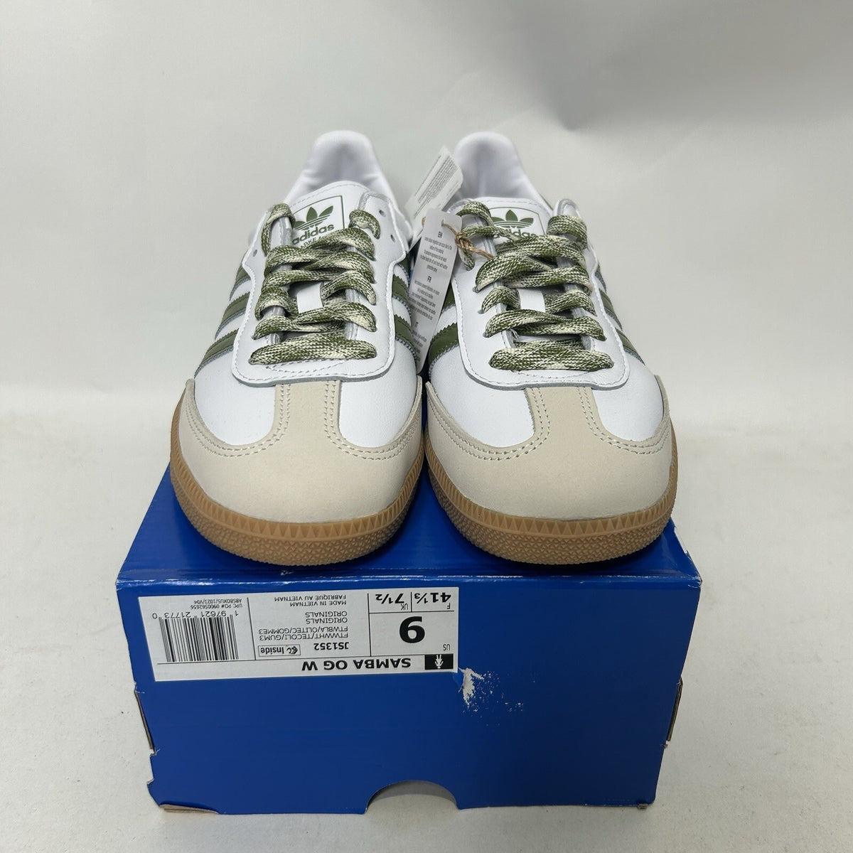 Adidas Samba OG WMNS “White/Olive” Shoes JS1352 Women's 9 New