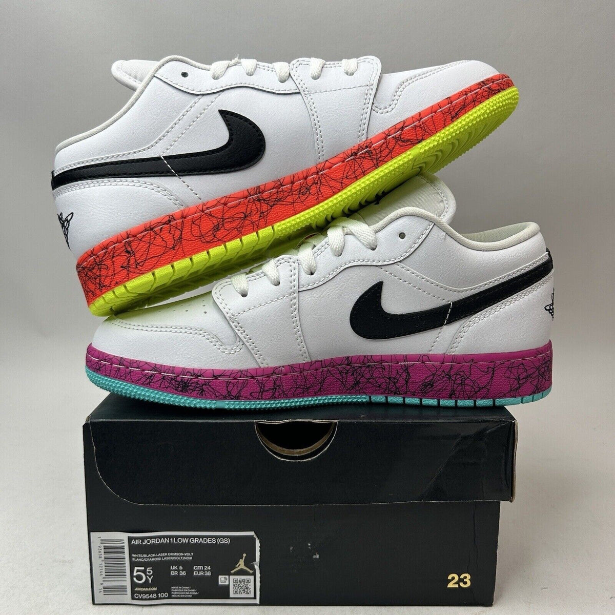 Nike Shoes Air Jordan 1 Retro Low GS Grades “White Volt Crimson” 2024