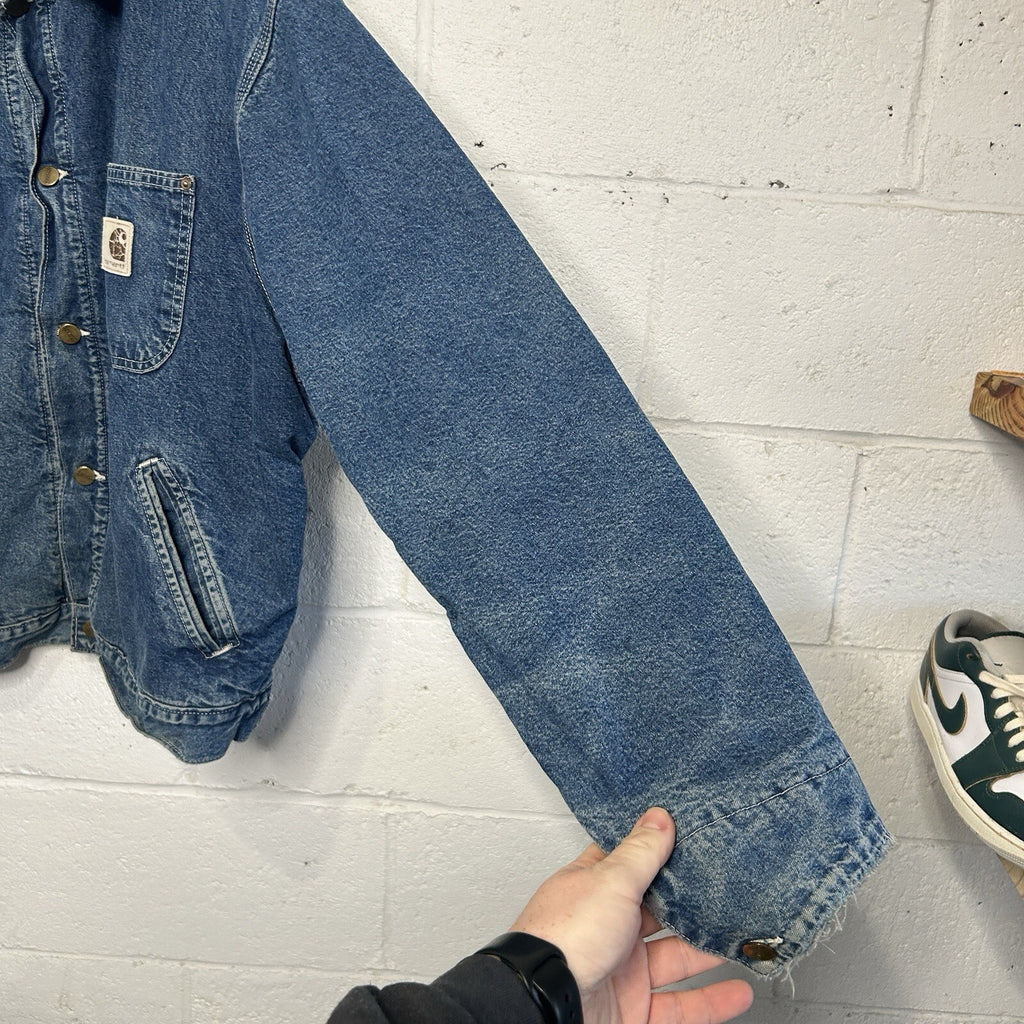 Vintage Carhartt Aztec Pile-Lined Denim Chore Jacket “Darkstone” JP1088 Men’s XL