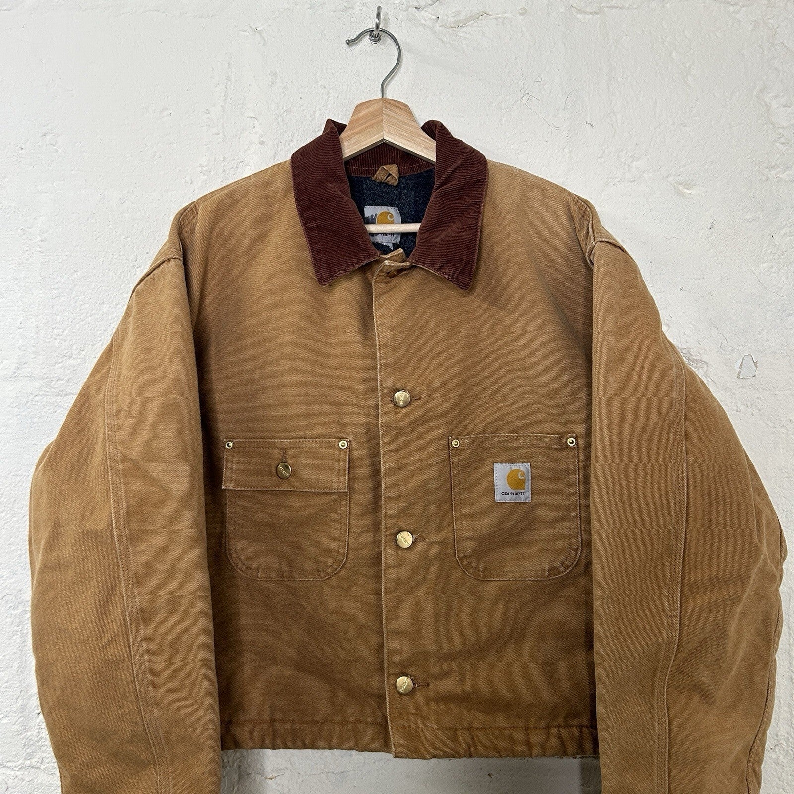 Y2K Cropped Carhartt Blanket-Lined Chore Coat “Brown” C001 BRN Men’s XL