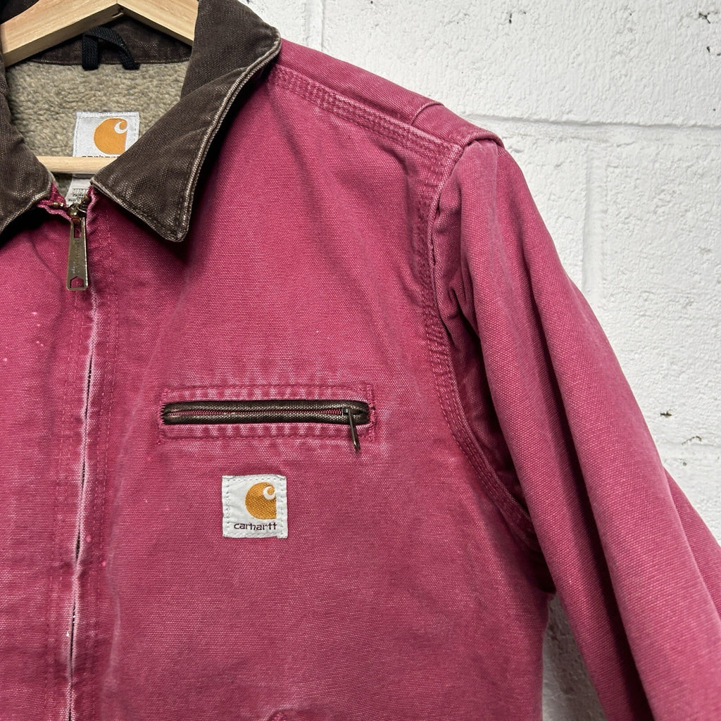 Vintage Carhartt Sherpa-Lined Detroit Jacket “Raspberry” WJ097 RBY Women’s Small
