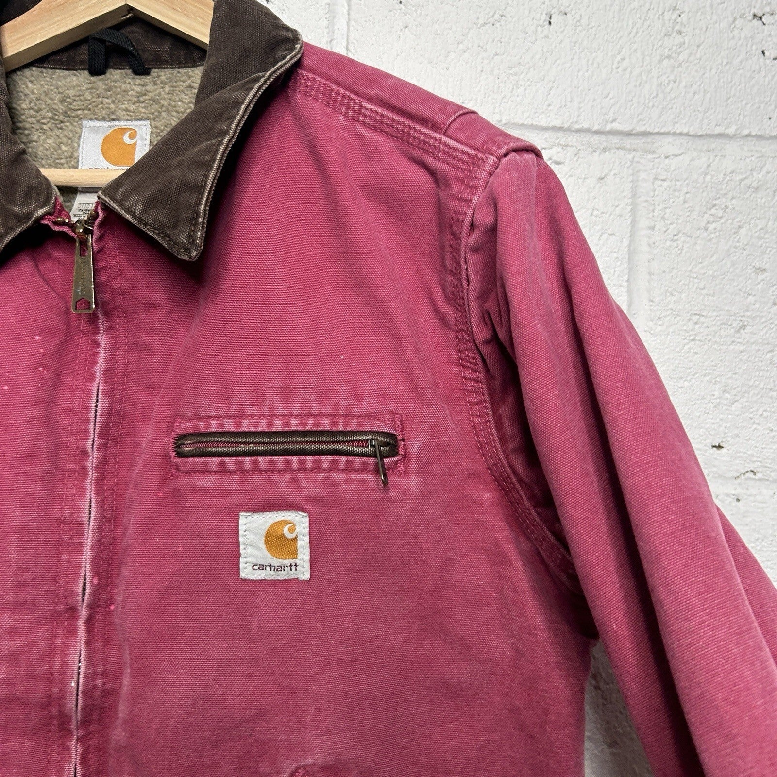 Vintage Carhartt Sherpa-Lined Detroit Jacket “Raspberry” WJ097 RBY Women’s Small