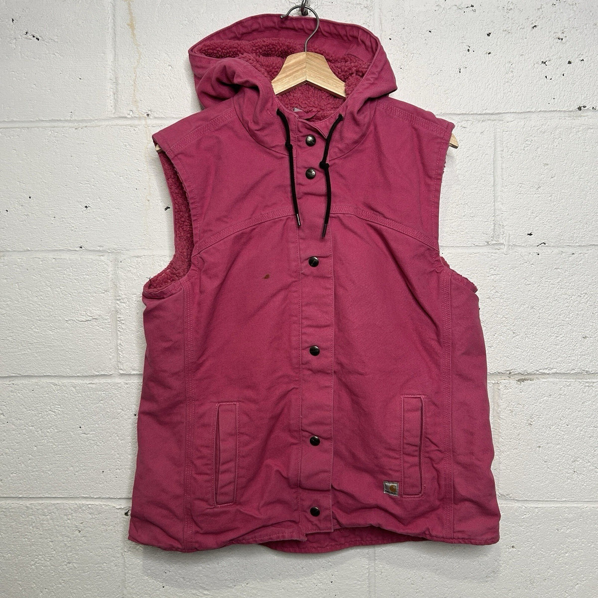 Carhartt Sandstone Sherpa-Lined Hooded Vest “Tulip Pink”