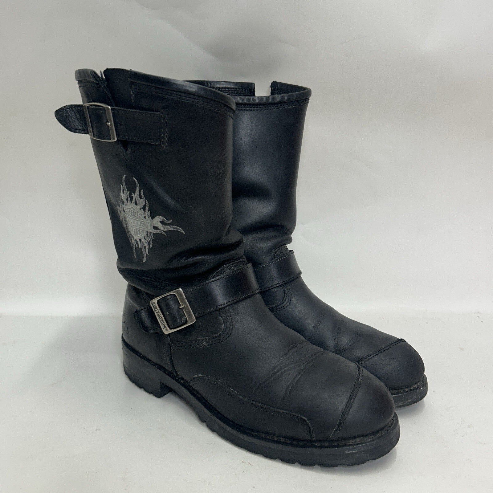 Harley Davidson Embroidered Flames Biker Engineer Boots “Black” Men’s 10.5