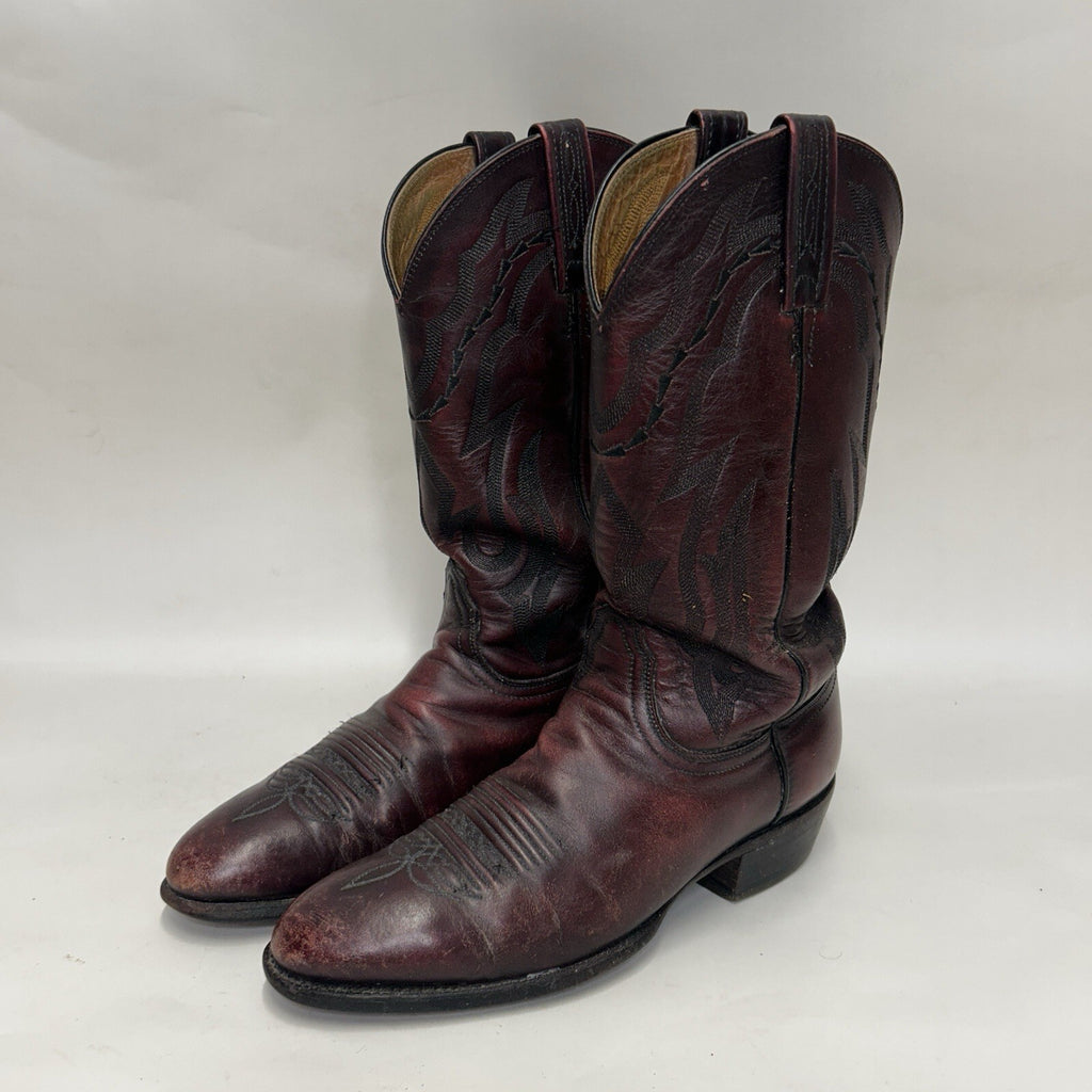 Lucchese 2000 Leather Western Roper Cowboy Boots “Black Cherry” Men’s 9