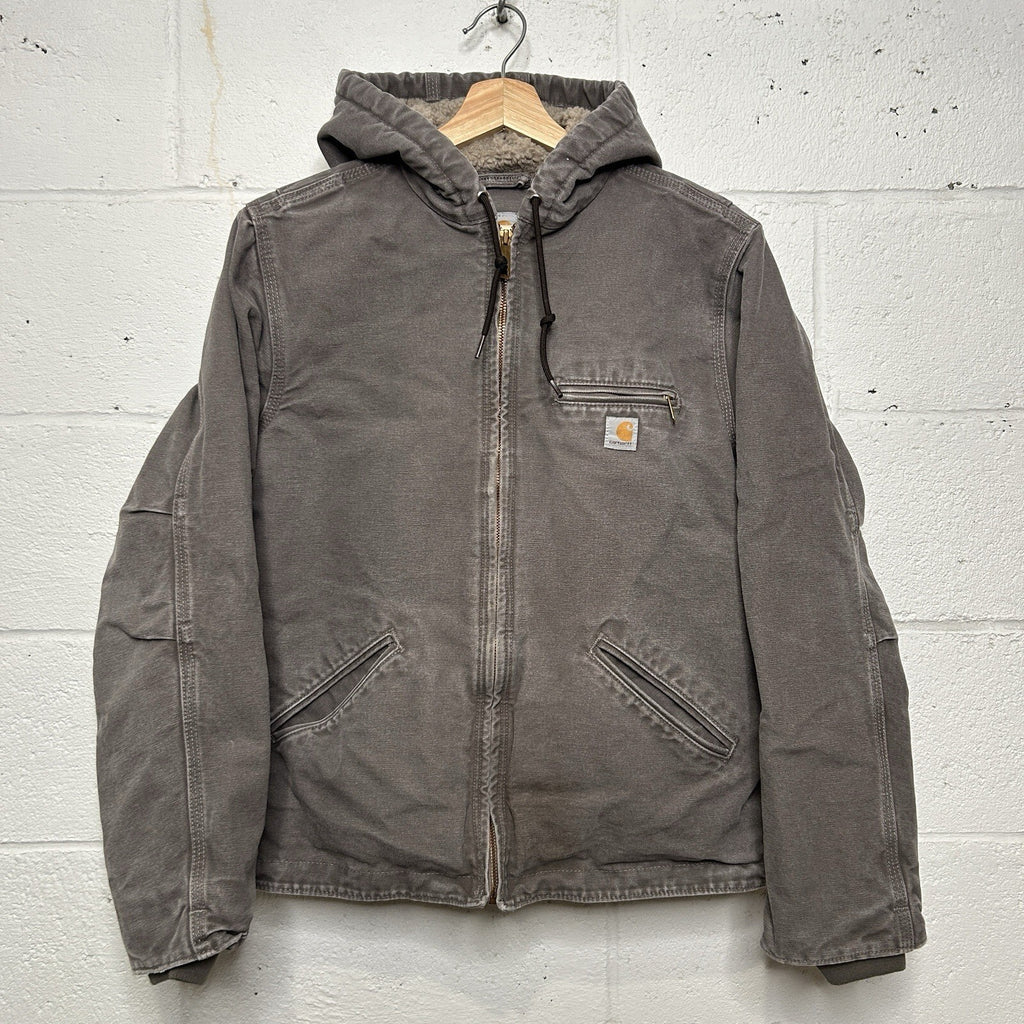 Y2K Carhartt Sherpa-Lined Hooded Detroit Jacket “Gray” WJ141-032 Women’s Medium
