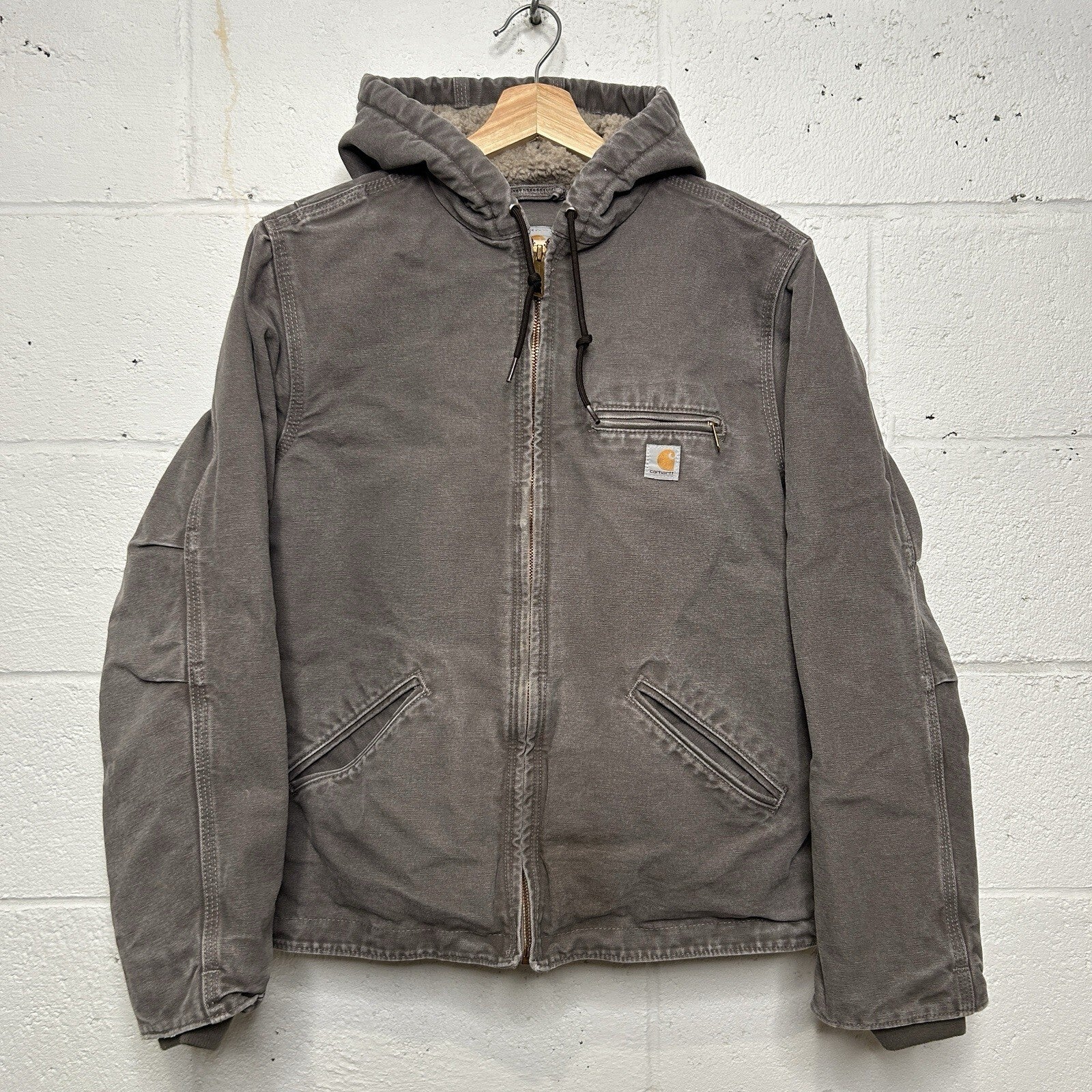 Y2K Carhartt Sherpa-Lined Hooded Detroit Jacket “Gray” WJ141-032 Women’s Medium
