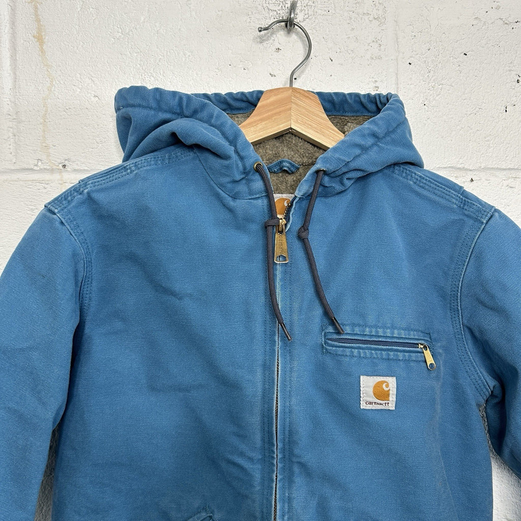 Y2K Carhartt Sherpa-Lined Hooded Detroit Jacket “Blue Topaz” WJ141 431 Women’s S