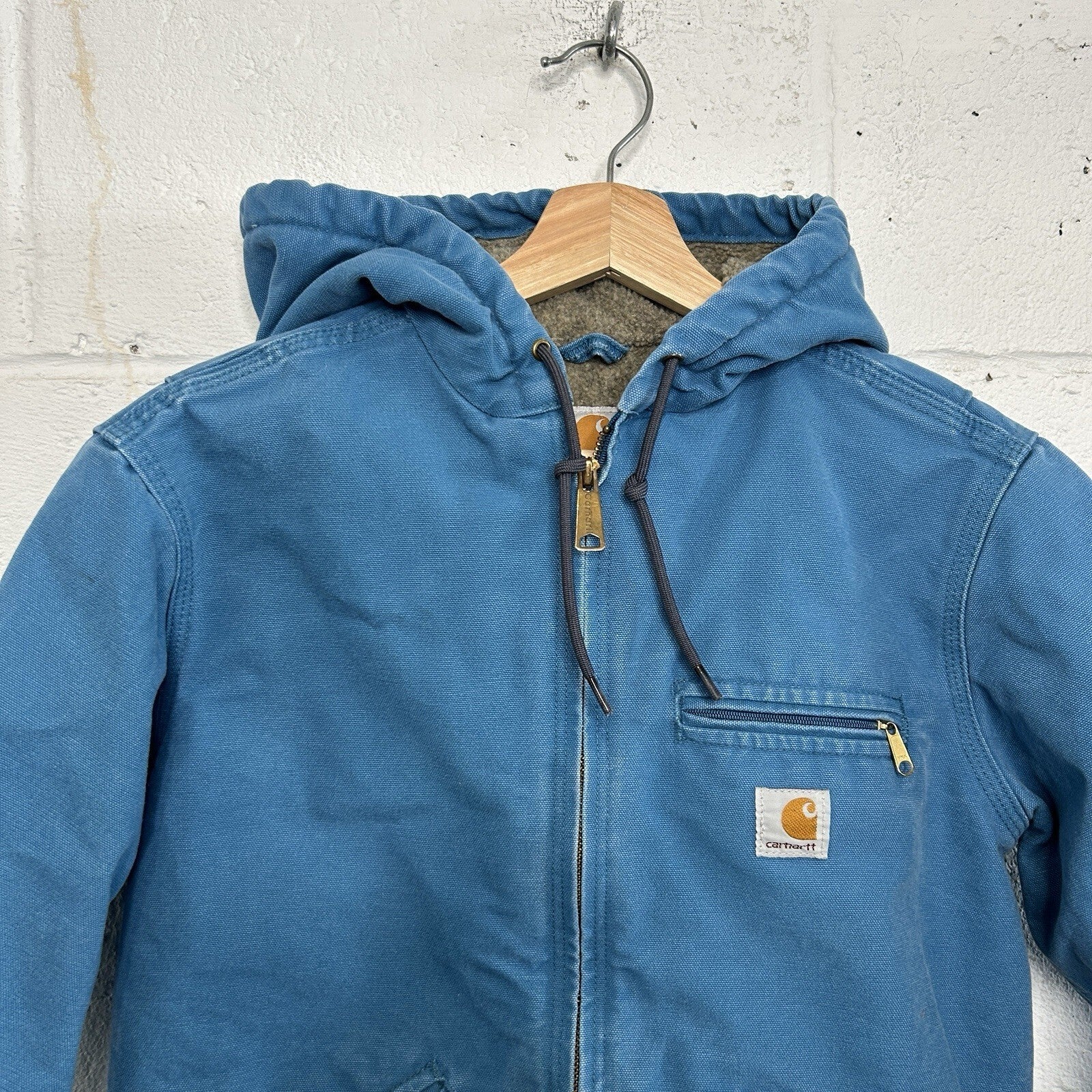 Y2K Carhartt Sherpa-Lined Hooded Detroit Jacket “Blue Topaz” WJ141 431 Women’s S
