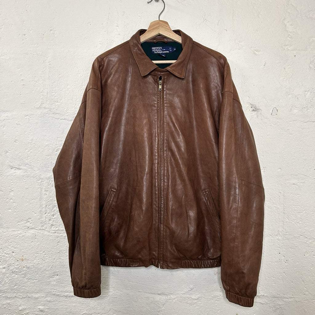 Vintage Polo Ralph Lauren Fleece Leather Harrington Jacket “Brown” Men’s X-Large