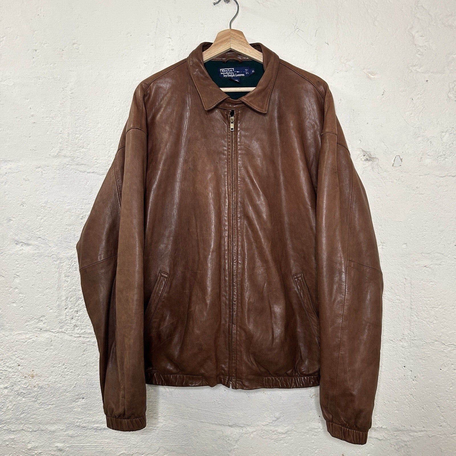 Vintage Polo Ralph Lauren Fleece Leather Harrington Jacket “Brown” Men’s X-Large