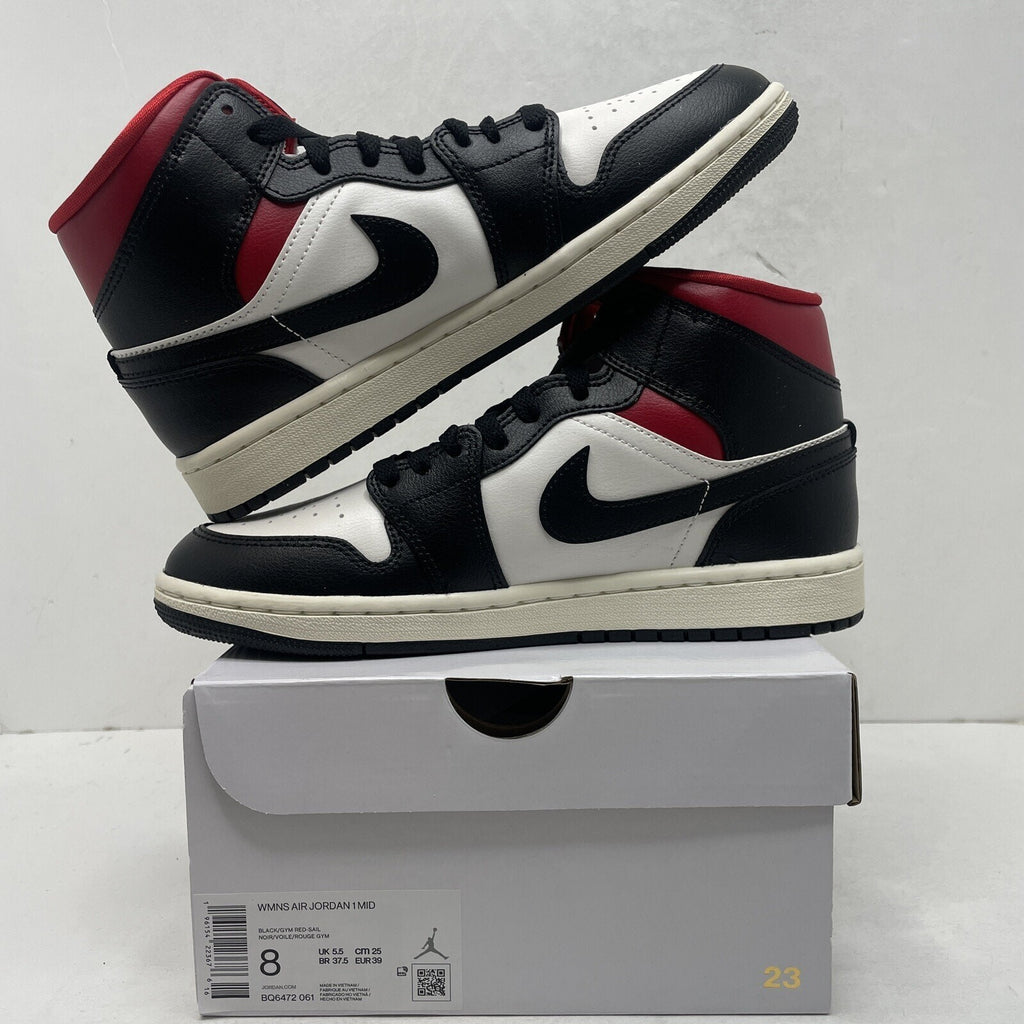 Nike Air Jordan 1 Mid Retro Black Gym Red Sail BQ6472-061 Women's 8 New