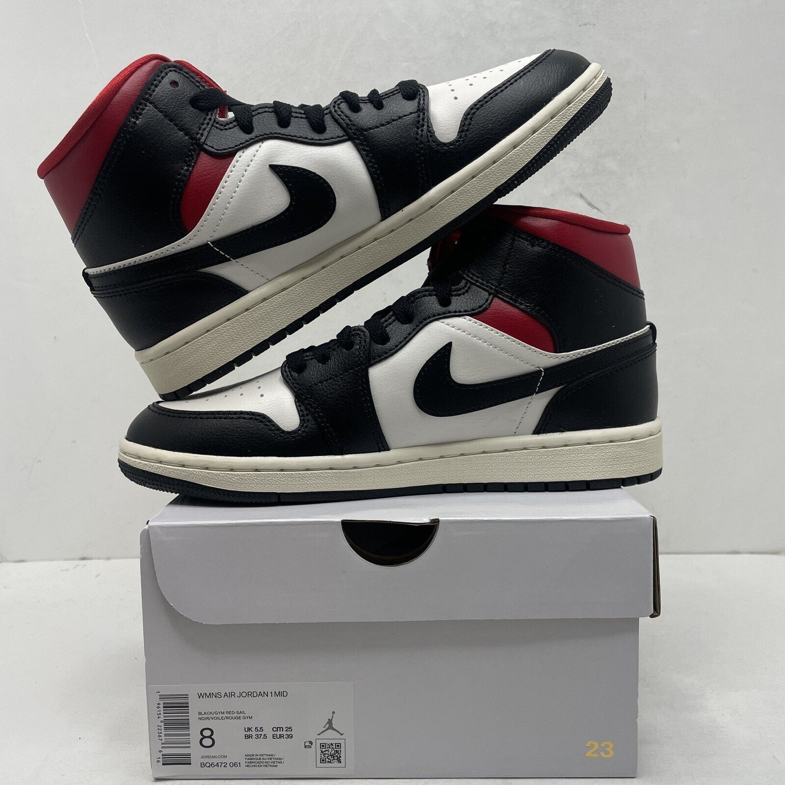 Nike Air Jordan 1 Mid Retro Black Gym Red Sail BQ6472-061 Women's 8 New