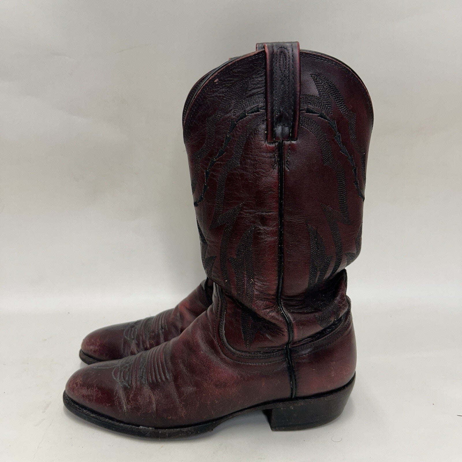 Lucchese 2000 Leather Western Roper Cowboy Boots “Black Cherry” Men’s 9