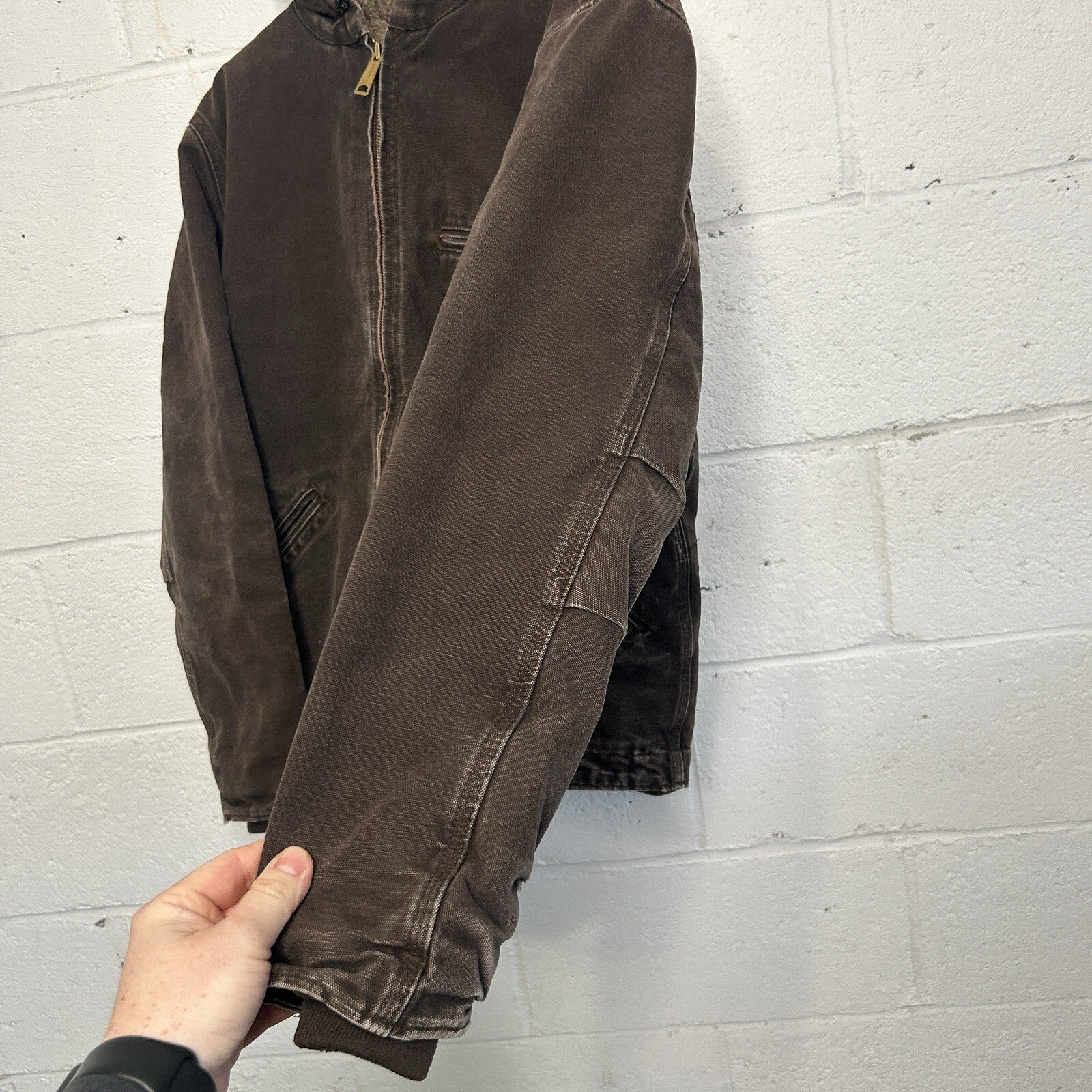 Vintage Carhartt Sherpa-Lined Hooded Detroit Jacket “Dark Brown” J141 DKB Small
