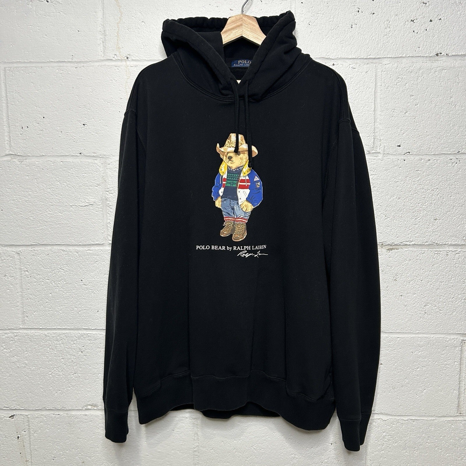 Polo Ralph Lauren Cowboy Ranch Polo Bear Fleece Hoodie “Black” Men’s 2XL Worn