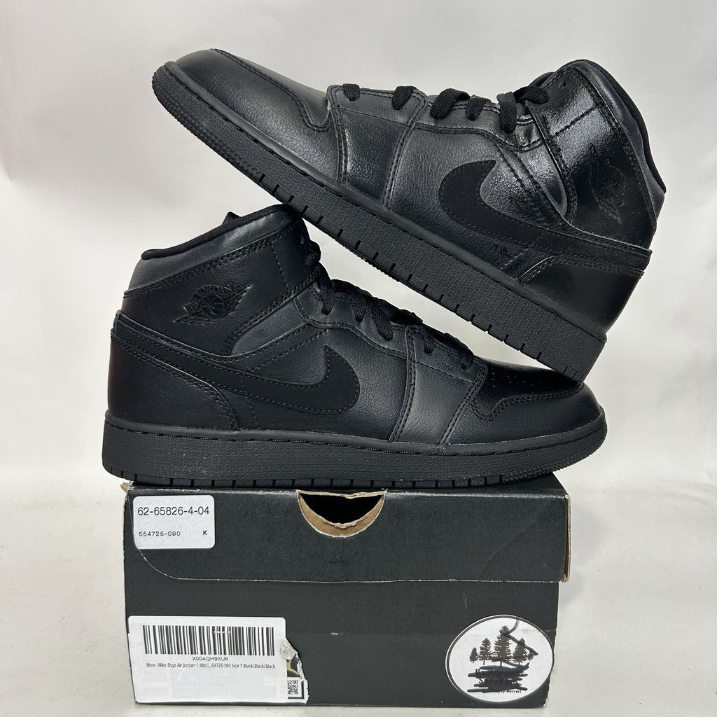 Nike Air Jordan 1 Mid GS “Deep Black Nubuck Swoosh” 554725-090 7Y/Women’s 8.5