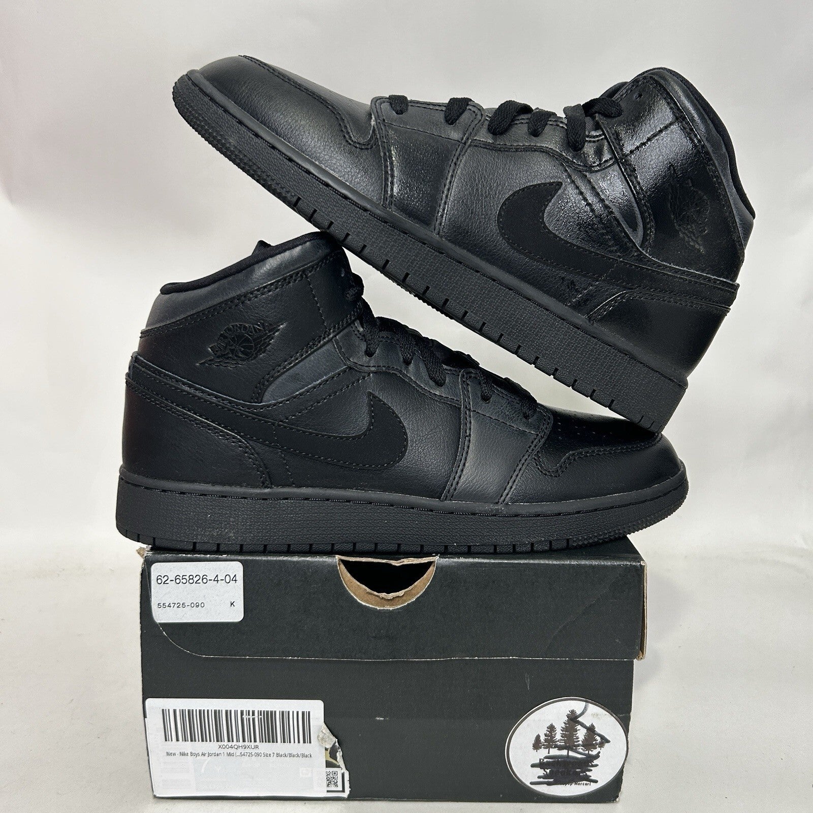 Nike Air Jordan 1 Mid GS “Deep Black Nubuck Swoosh” 554725-090 7Y/Women’s 8.5