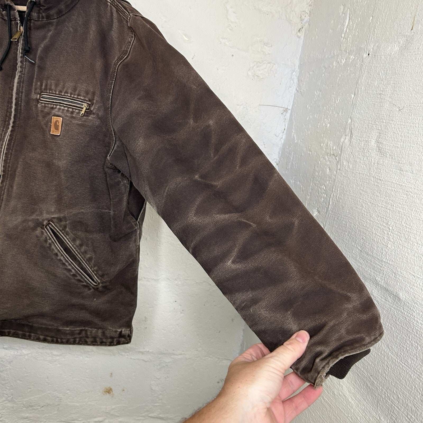 Faded Carhartt Sherpa-Lined Hooded Detroit Jacket “Dark Brown” J141 DKB Men’s L