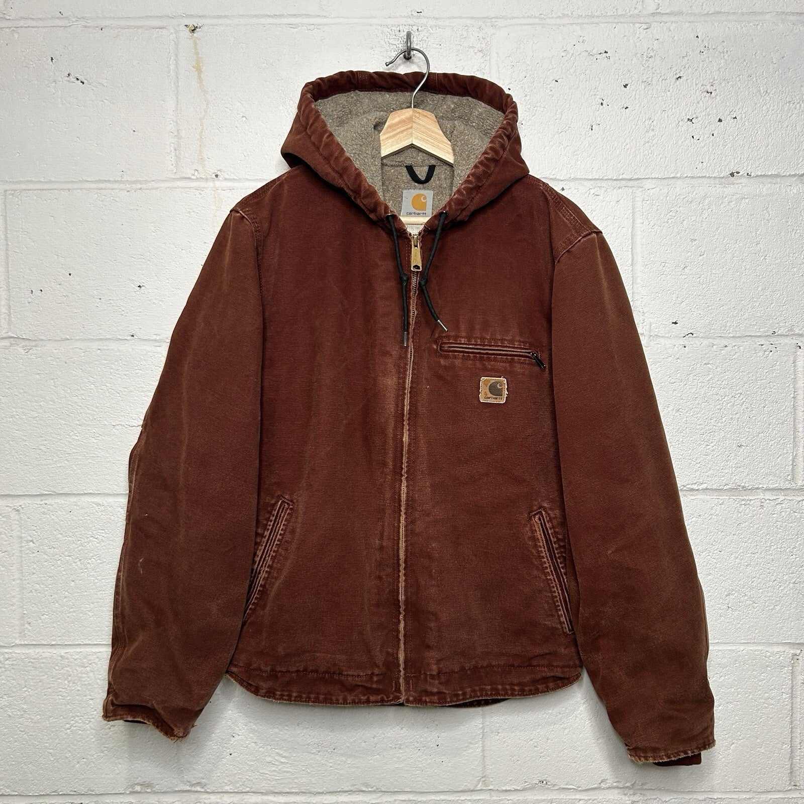 Vintage Carhartt Sherpa-Lined Hooded Detroit  Jacket “Clay” J141 CLY Men’s Small