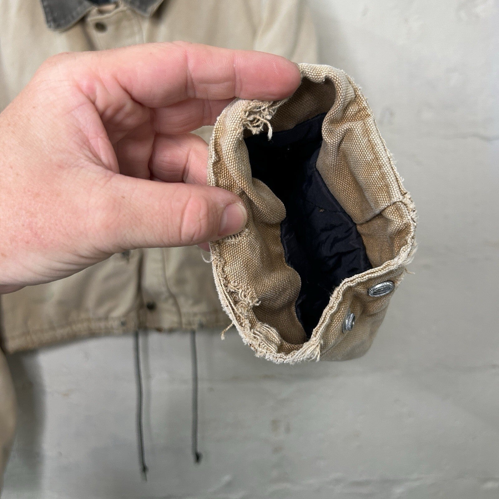 Vintage Carhartt Wool-Lined Cropped Duster Coat “Sand” Men’s Small