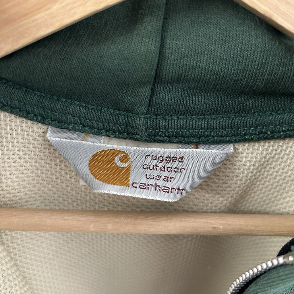 Vintage Faded Carhartt Thermal-Lined Zip Hoodie “Forest Green” 868 Men’s Small