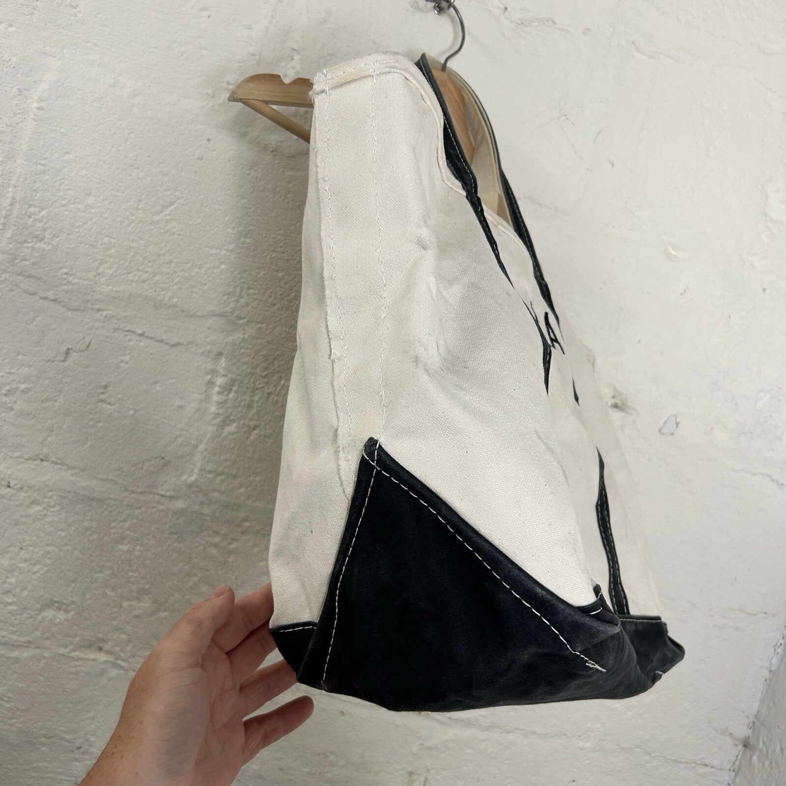 Vintage 90s LL Bean Boat and Tote Canvas Large Short Handle “Black White” CA, LA