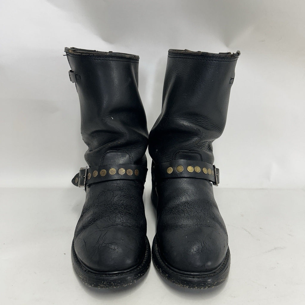 Vintage Riveted Engineer Boots Black Leather Made in USA Style 7800 Men’s 8