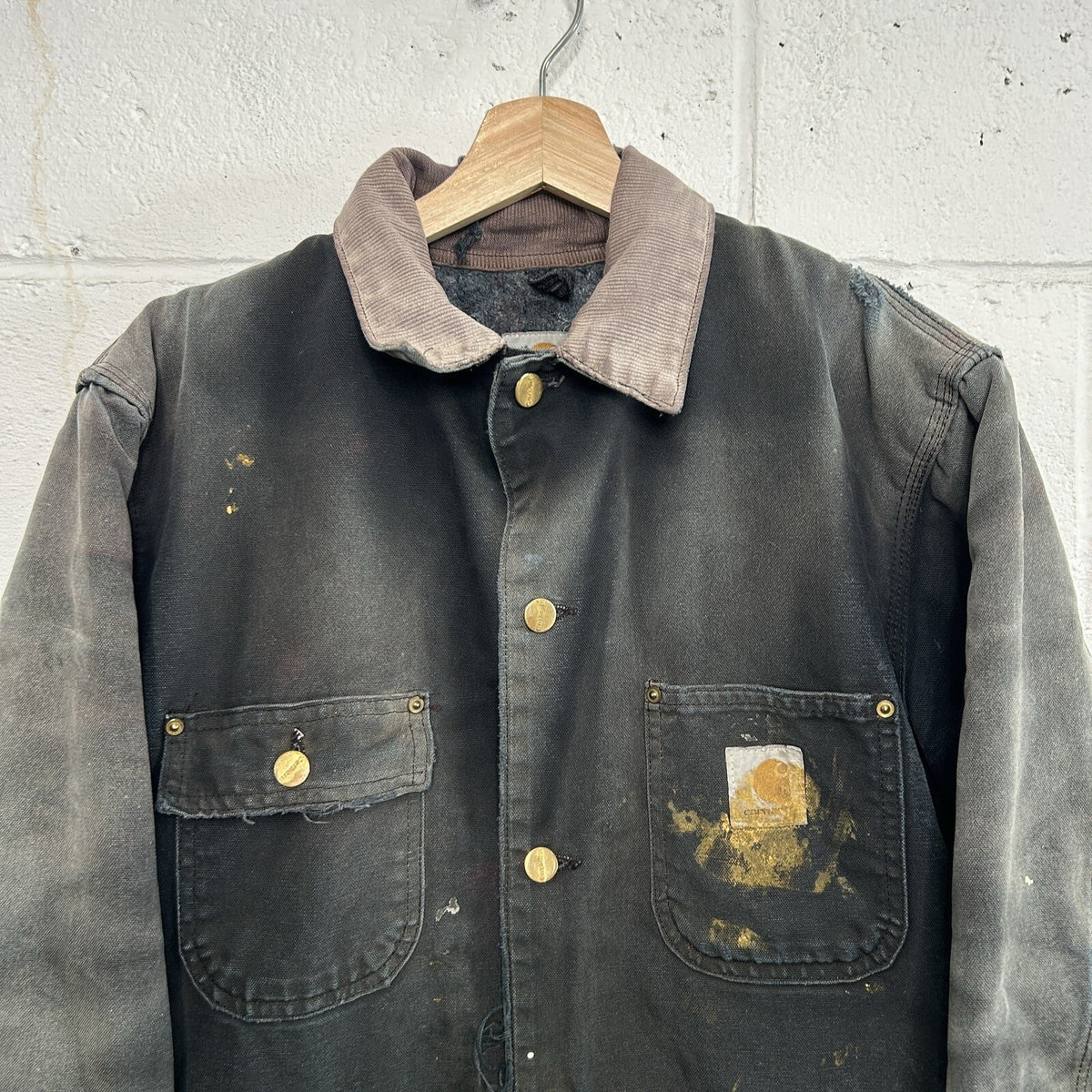 Thrashed Vintage Carhartt Blanket-Lined Chore Coat “Black” C01 BLK Men’s Small